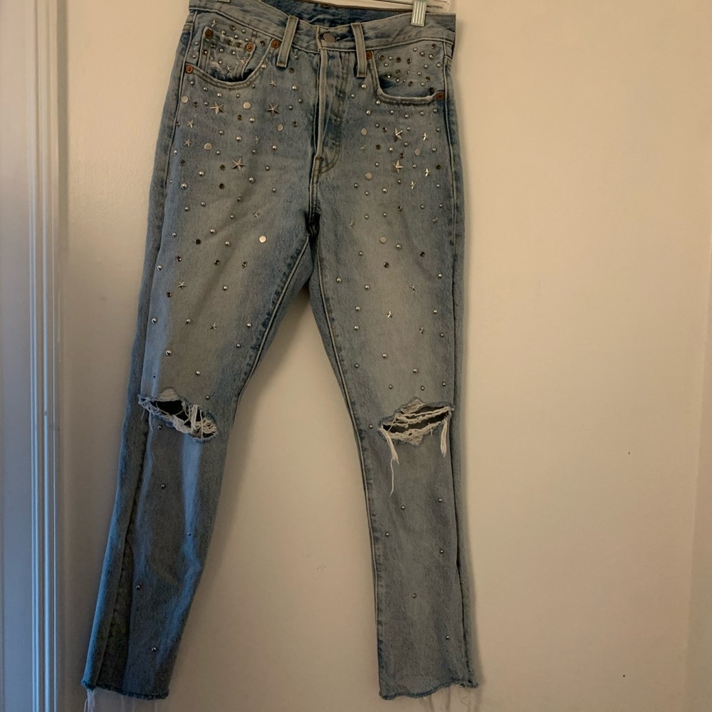 Levi studded distressed skinny jeans
